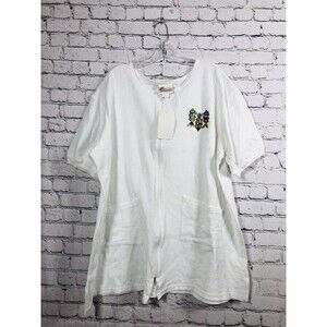 Seaside Women's Zip Front Beach Cover Up Nautical Fish Embroidered White Size XL